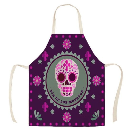 Other - Women's Apron Dia De Los Muertos Sugar Skull Purple Cotton Linen